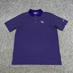 Nike Golf Polo Shirt Mens Large Purple White Stripe DriFit Torrey Pines Casual